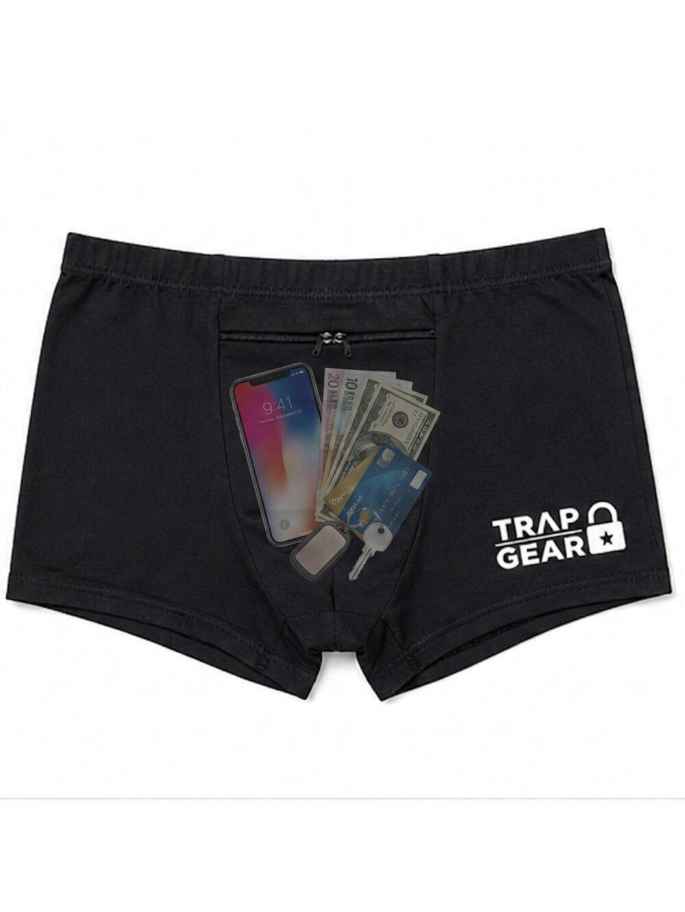 Trap Gear Men's Stash Underwear - Hidden Pocket Boxer Briefs for Travel Security